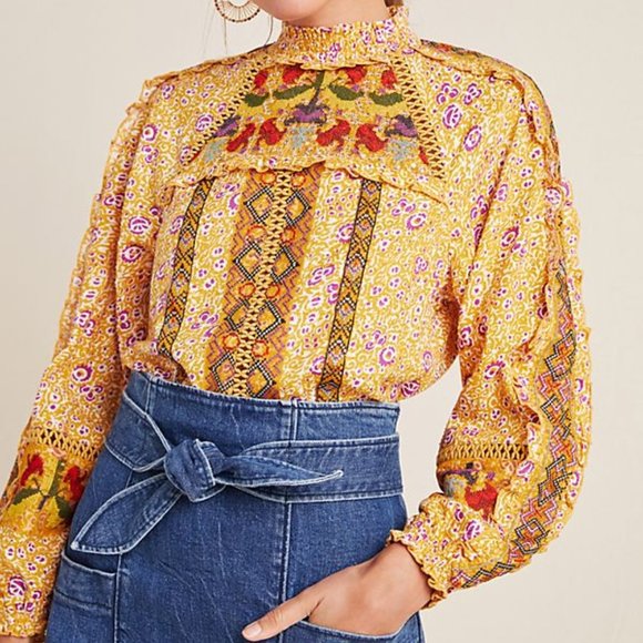 Anthropologie Tops - ANTHROPOLOGIE Maeve Goldie Embroidered Blouse